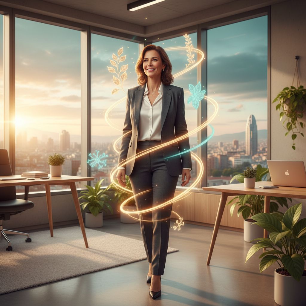 business woman office good energy
