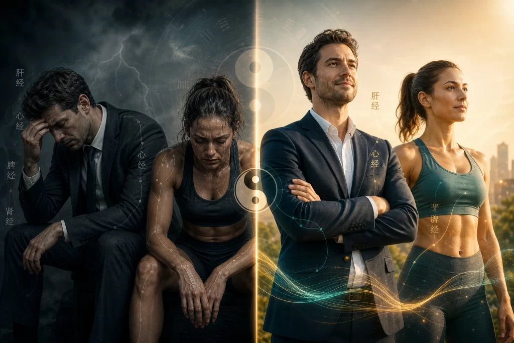 confident man and woman in business athletic attire