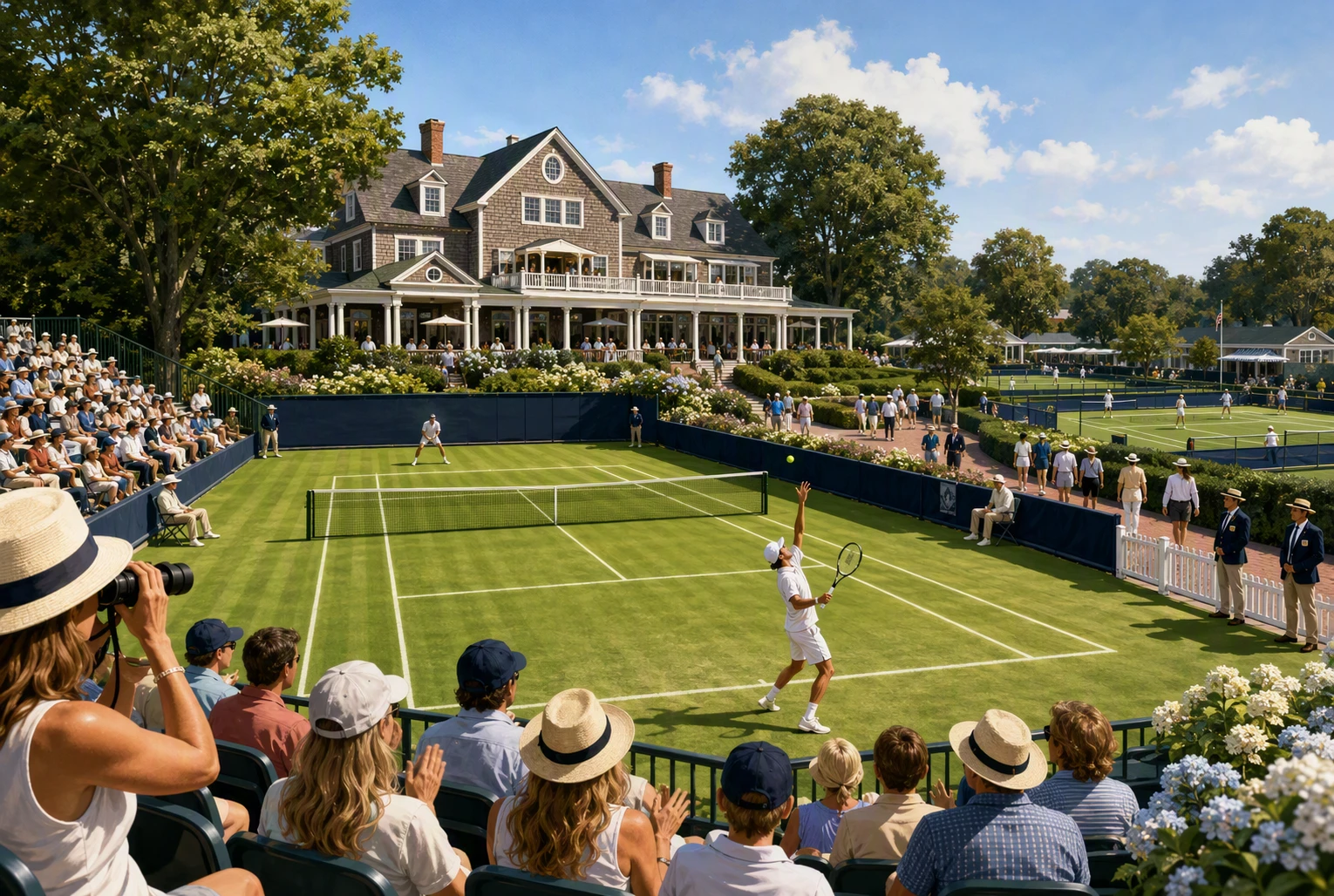 Fans watching grass-court tennis at Newport