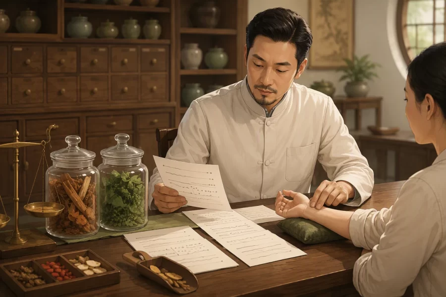 Balancing herbs in a traditional Chinese apothecary