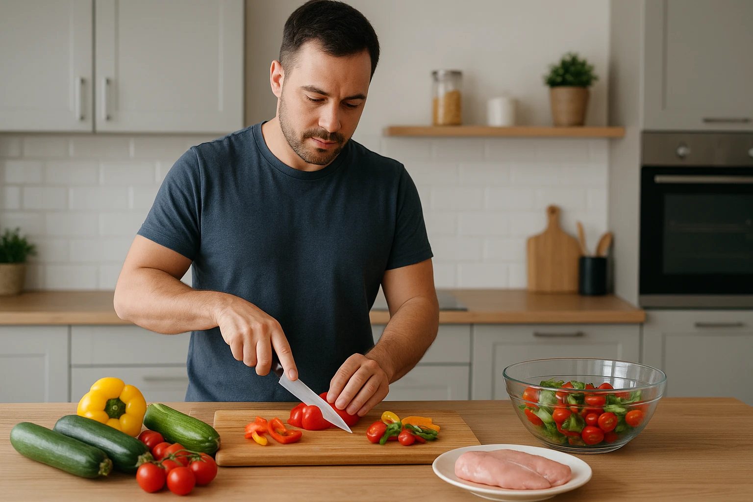 Colorful Mediterranean vegetables and lean protein preparation