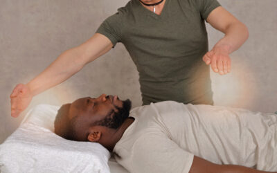 Man having energy healing treatment , alternative medicine, holistic care concept.