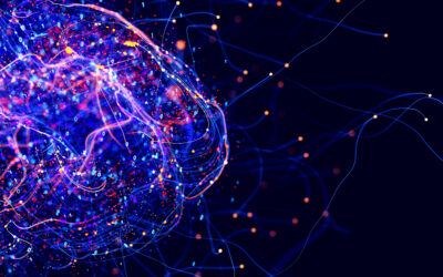 Neural network digital brain. Artificial intelligence concept. Futuristic cybernetic technology. Quantum AI structure. 3d render illustration