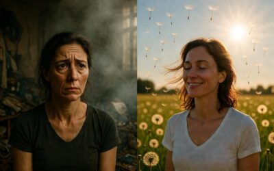 from heavy to light woman smiling after being sad
